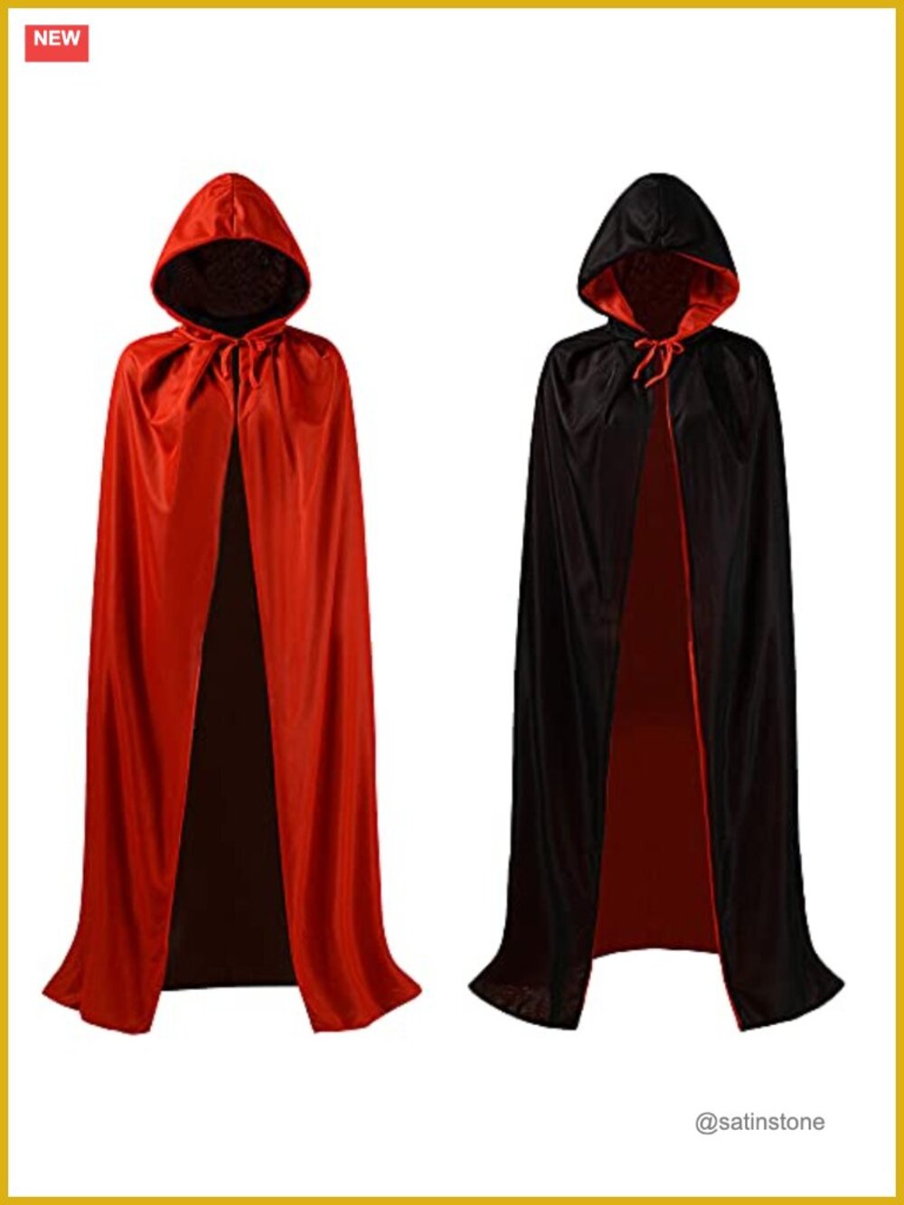 Reversible Hooded Cape Costume Cloak for Halloween Masquerade Party